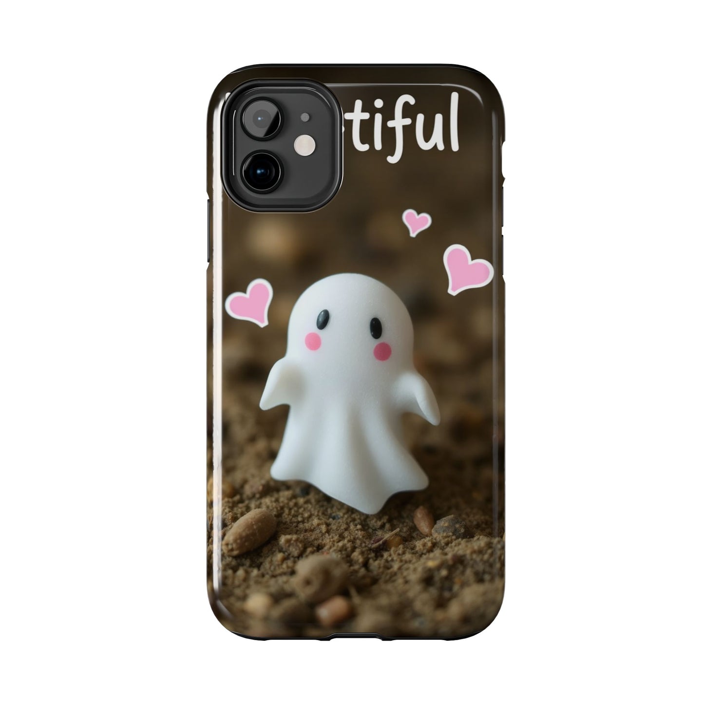 Cute Ghost Tough Phone Case - Beautiful Design with Heart Accents
