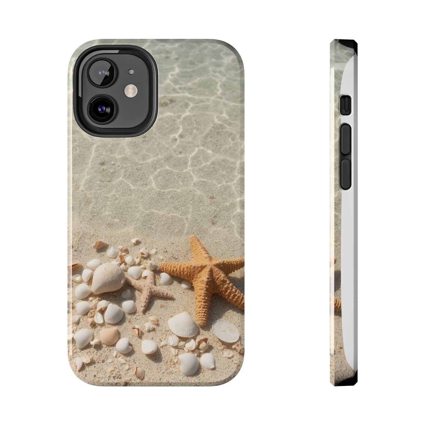 Beach-Inspired Tough Phone Case with Starfish and Seashell Design