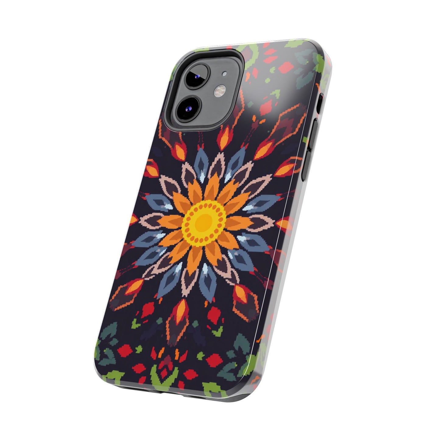 Pixel Art Floral Tough Phone Case - Pixelated Mandala Design for iPhone
