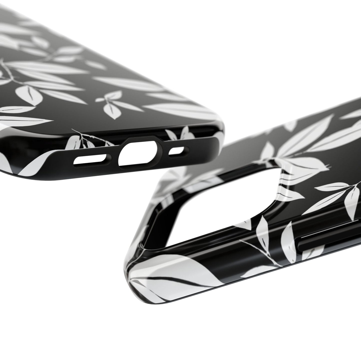 Chic Floral Tough Phone Case - Elegant Black & White Design for Stylish Protection