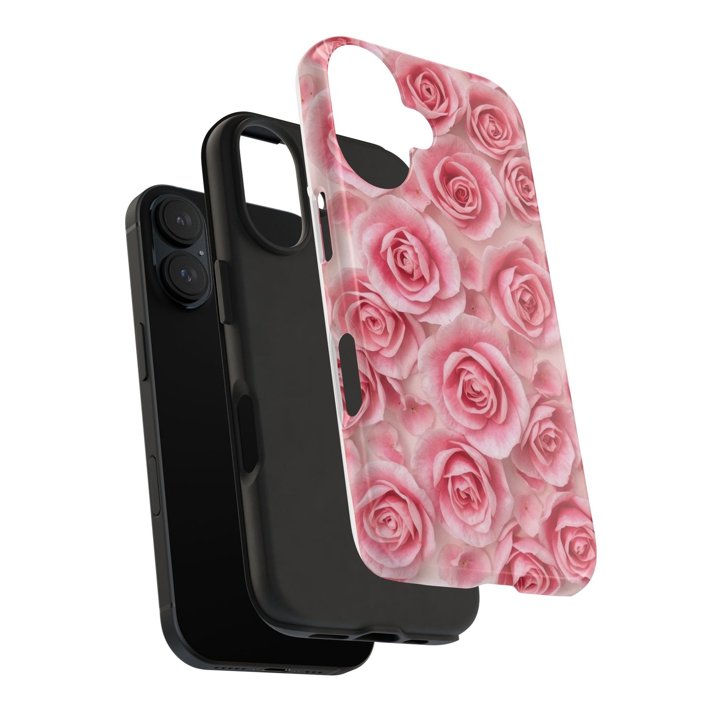 Floral Tough Phone Case - Pink Rose Design, Durable Protection for Flower Lovers
