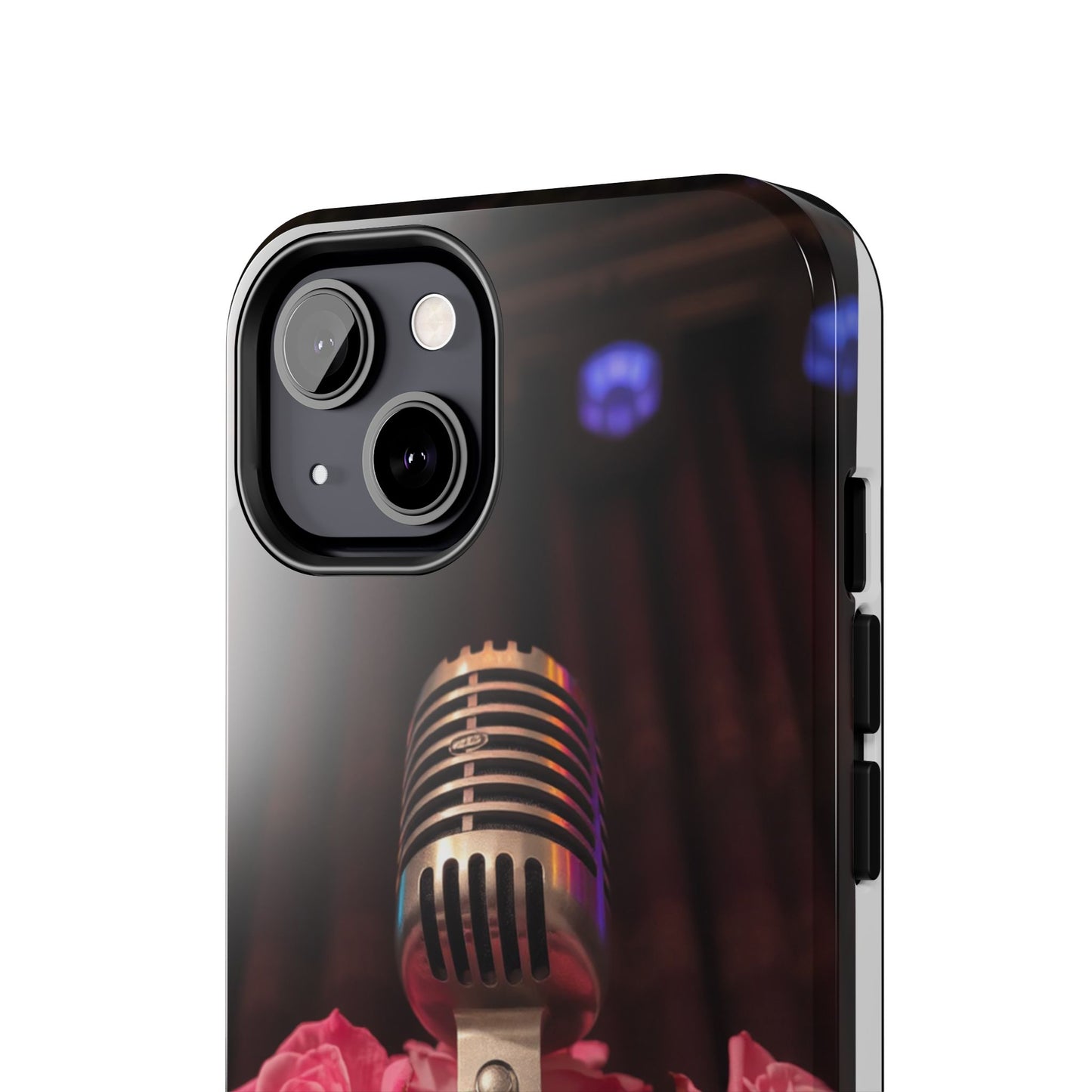 Stylish Tough Phone Case with Vintage Microphone and Roses