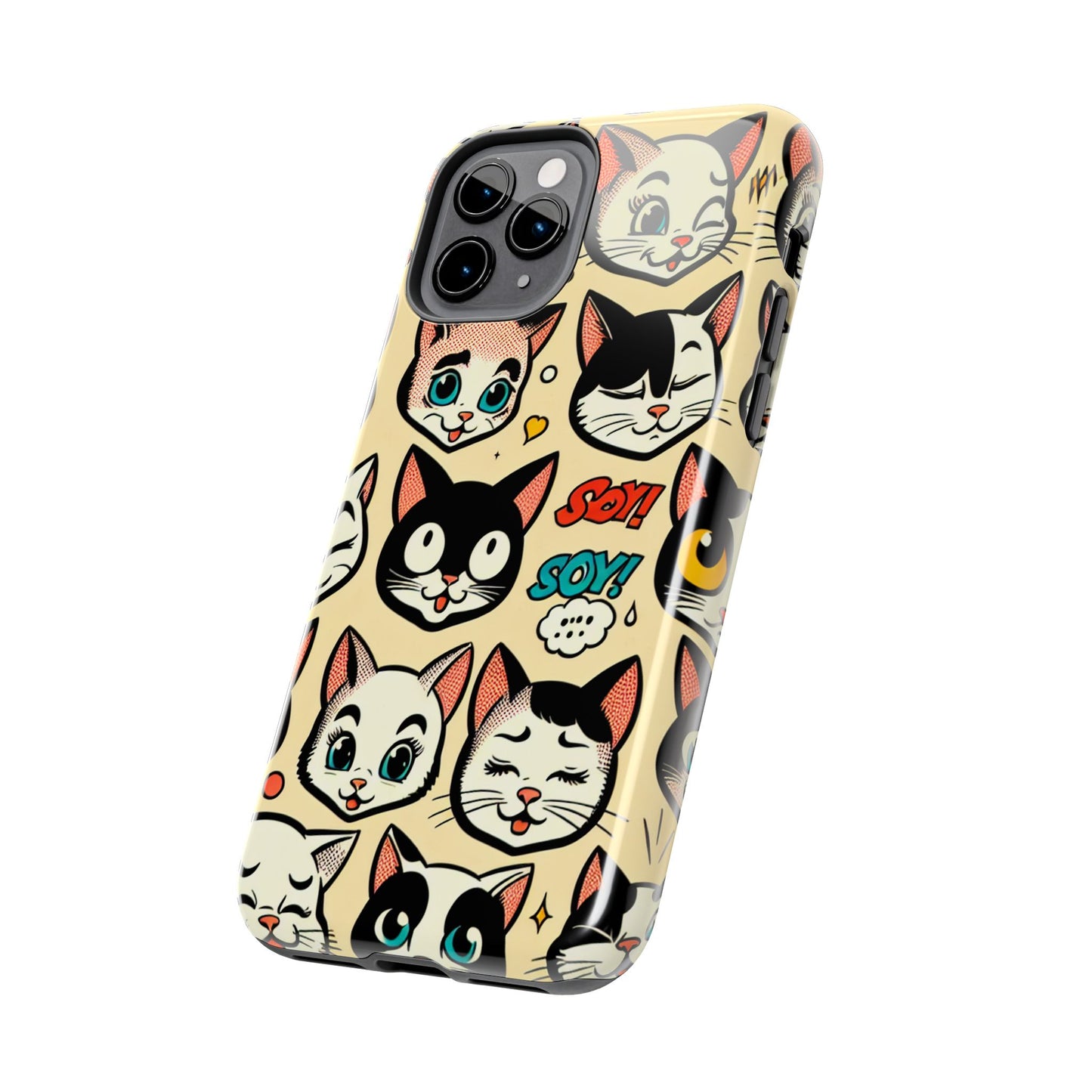 Playful Cat-Themed Tough Phone Case - Pet Pattern - for iPhone