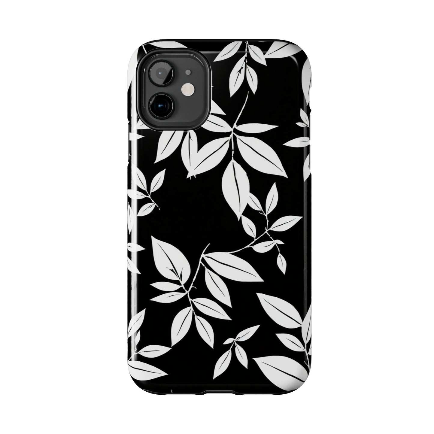 Chic Floral Tough Phone Case - Elegant Black & White Design for Stylish Protection