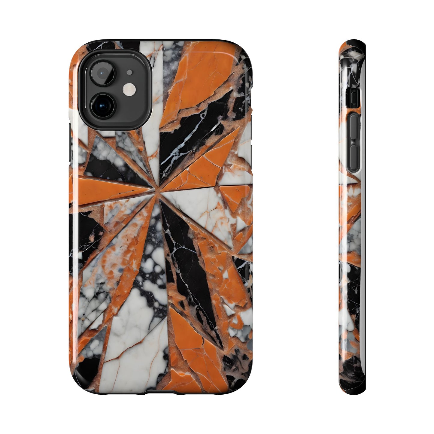 Shattered Pieces Marble Black and Orange Tough Phone Case - for iPhone