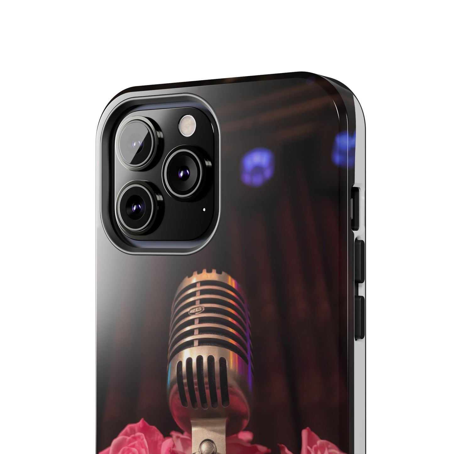 Stylish Tough Phone Case with Vintage Microphone and Roses