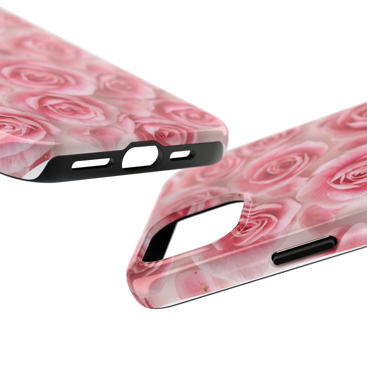 Floral Tough Phone Case - Pink Rose Design, Durable Protection for Flower Lovers
