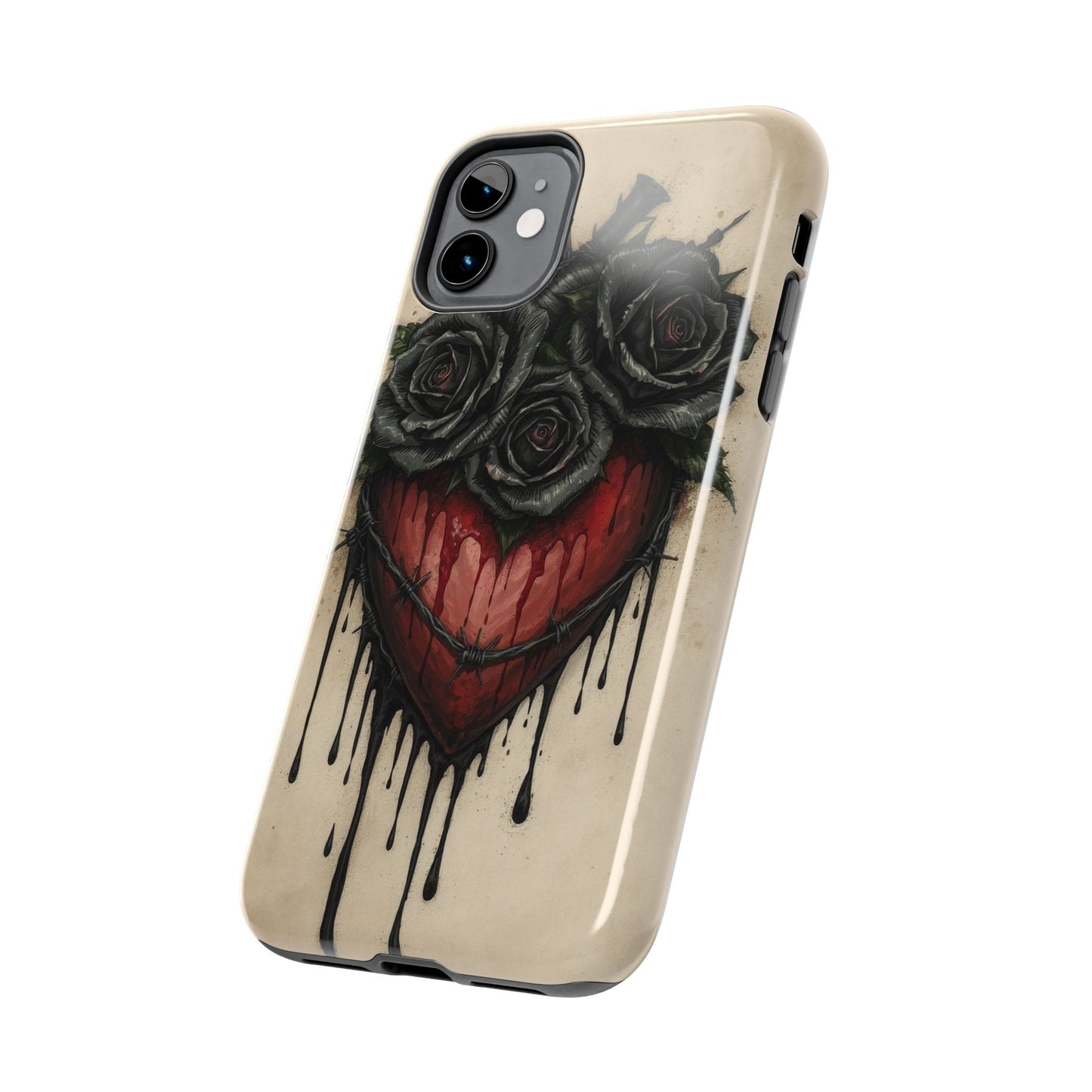 Gothic Heart Phone Case with Roses - Tough & Durable Design