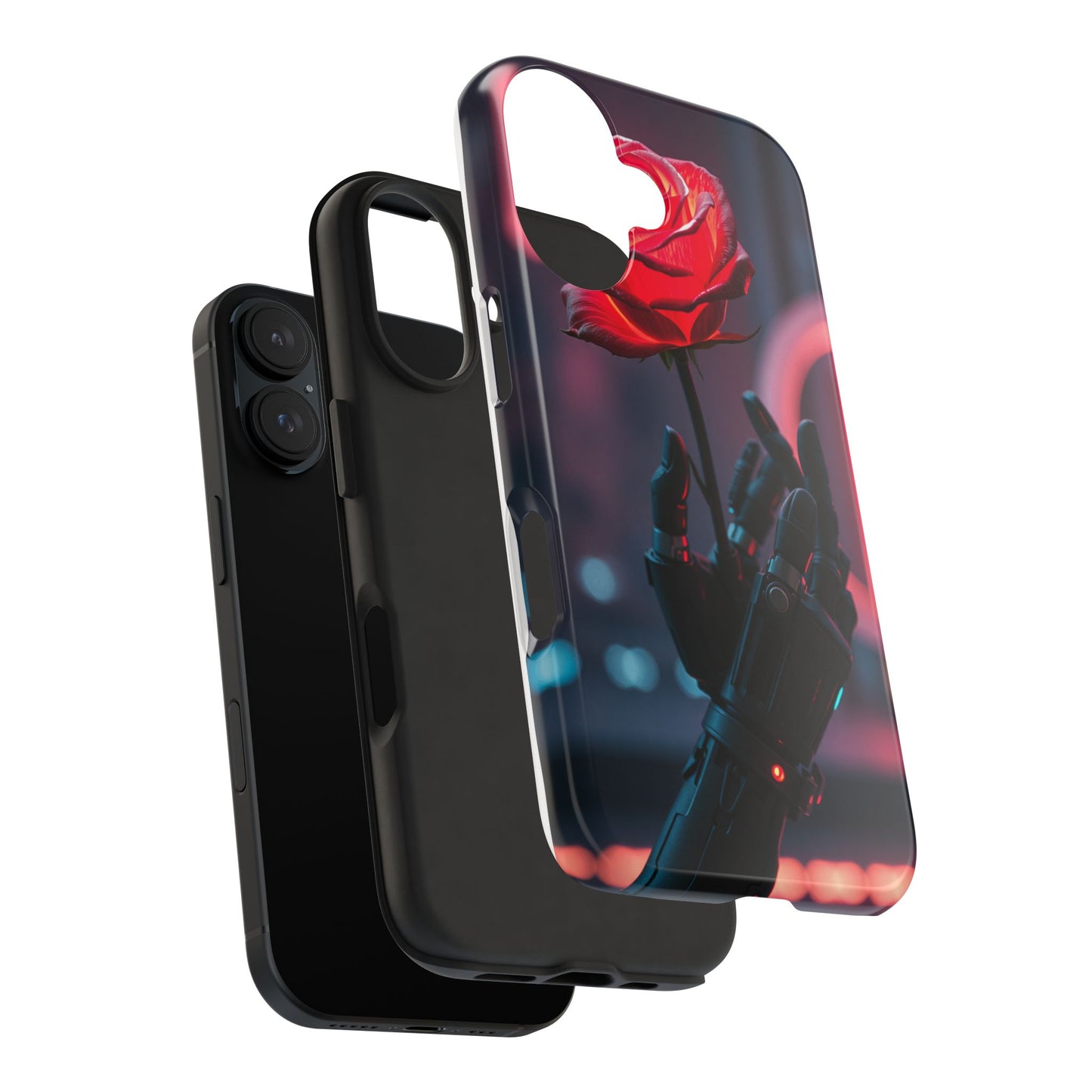 Futuristic Tough Phone Case with Robotic Rose Design | Durable Protection