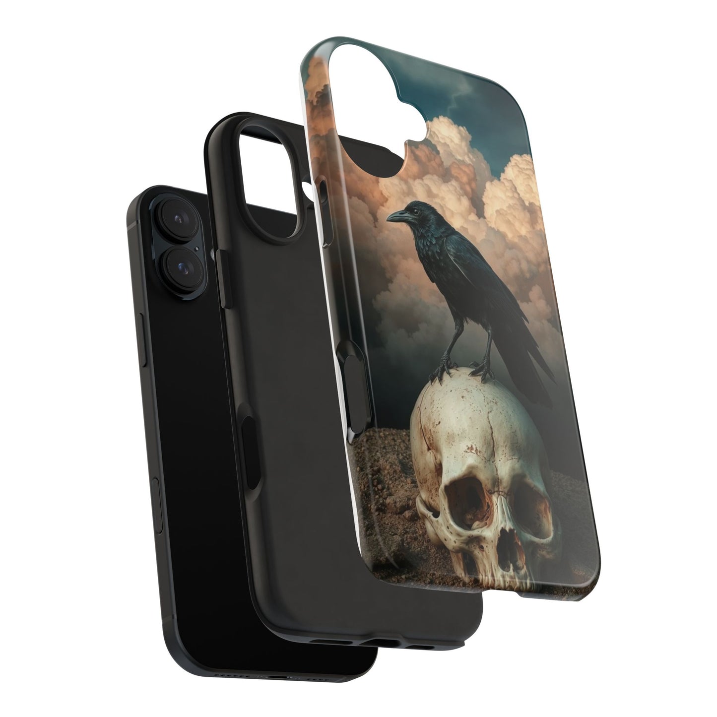 Gothic Raven Skull Tough Phone Case - Unique Protective Cover for Halloween Lovers