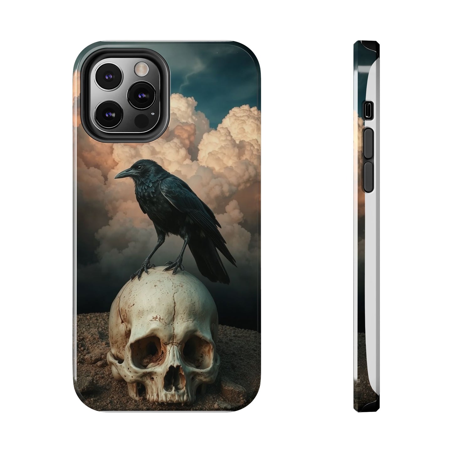 Gothic Raven Skull Tough Phone Case - Unique Protective Cover for Halloween Lovers