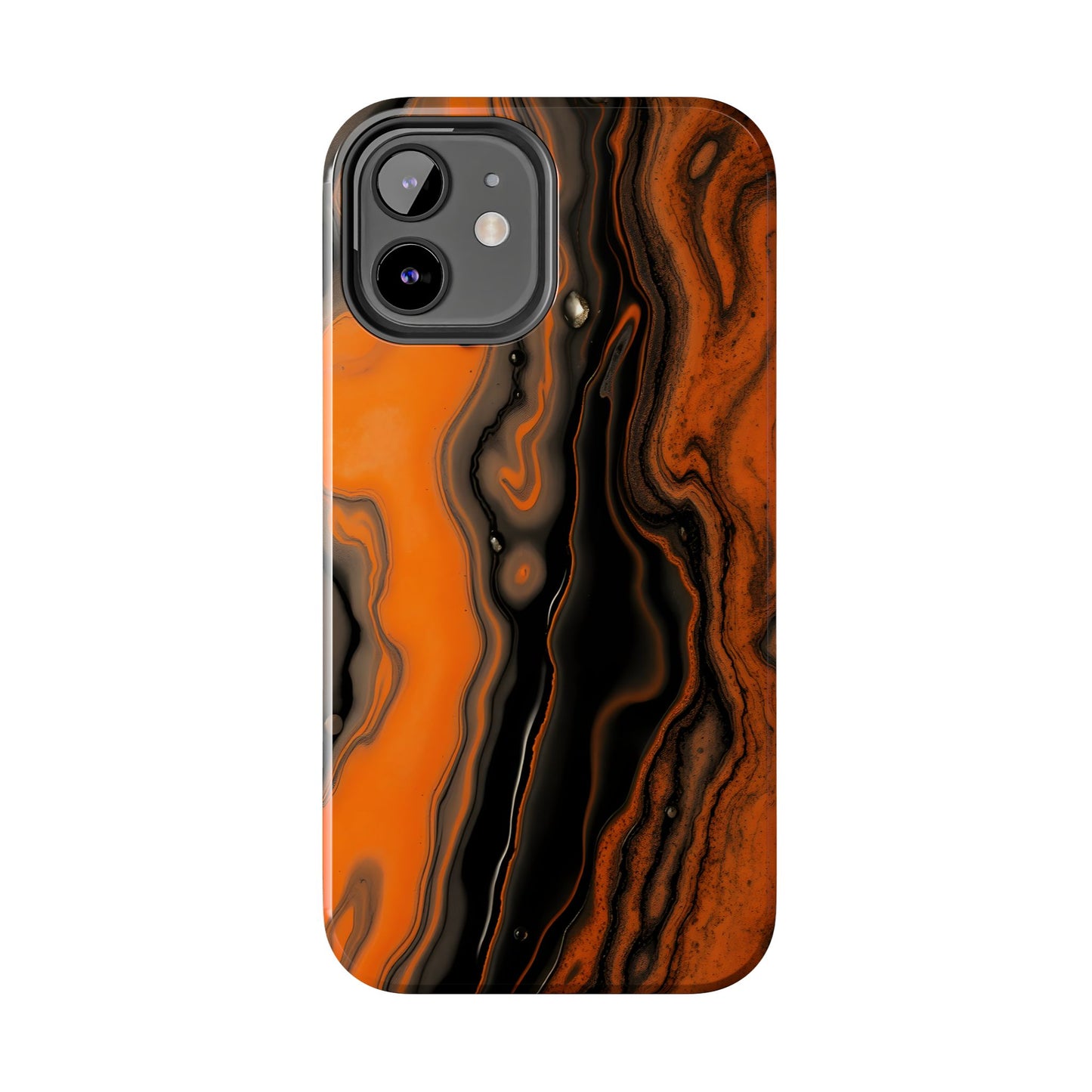 Stylish Tough Phone Case - Bold Black and Orange Metallic Lava Flow Design - for iPhone