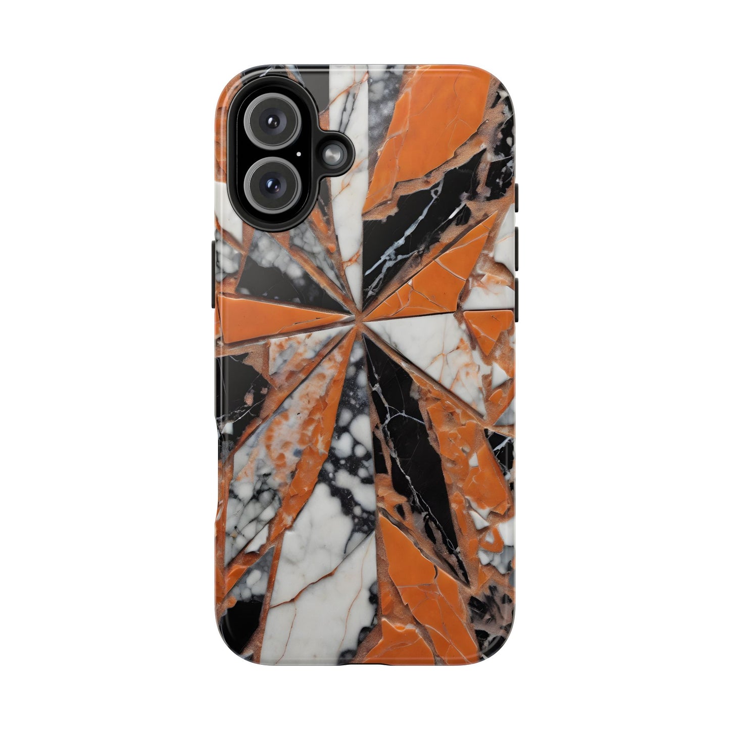 Shattered Pieces Marble Black and Orange Tough Phone Case - for iPhone