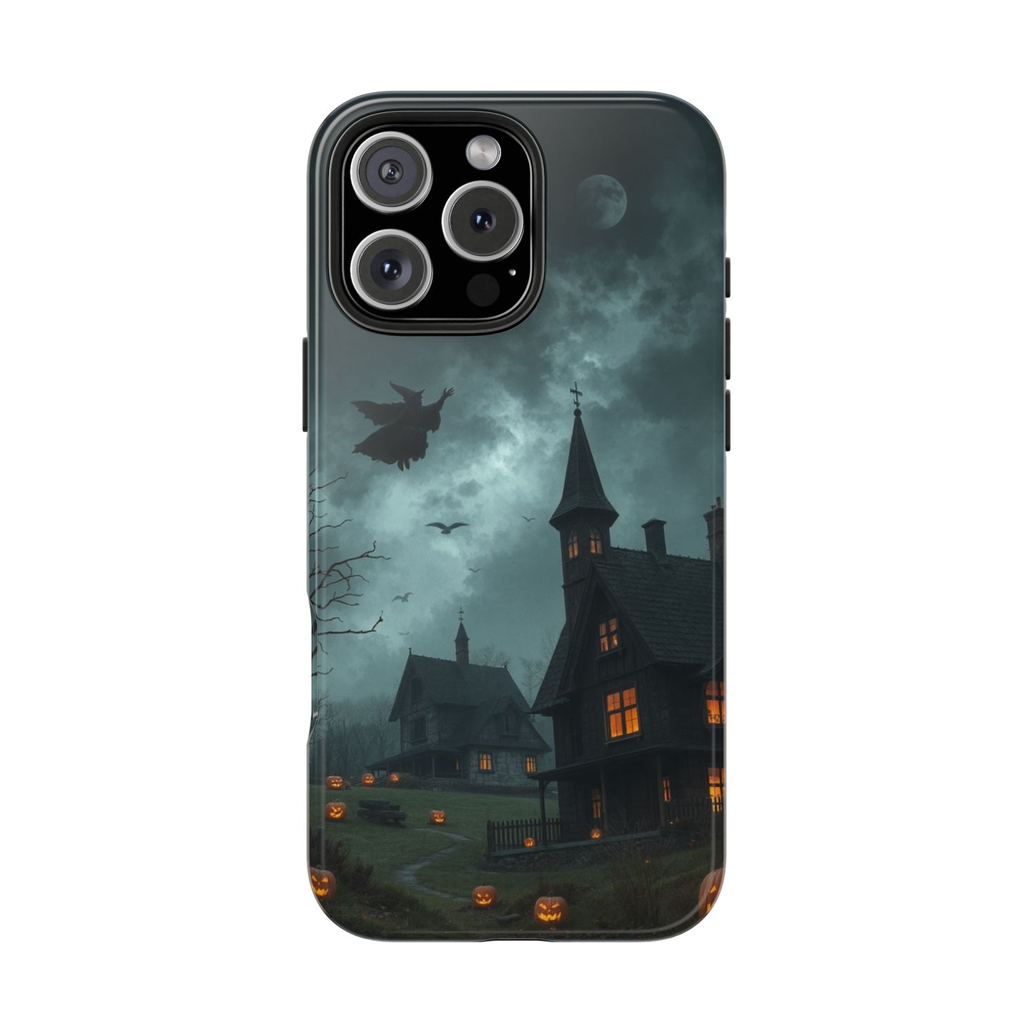 Halloween-Themed Tough Phone Case with Spooky House Design