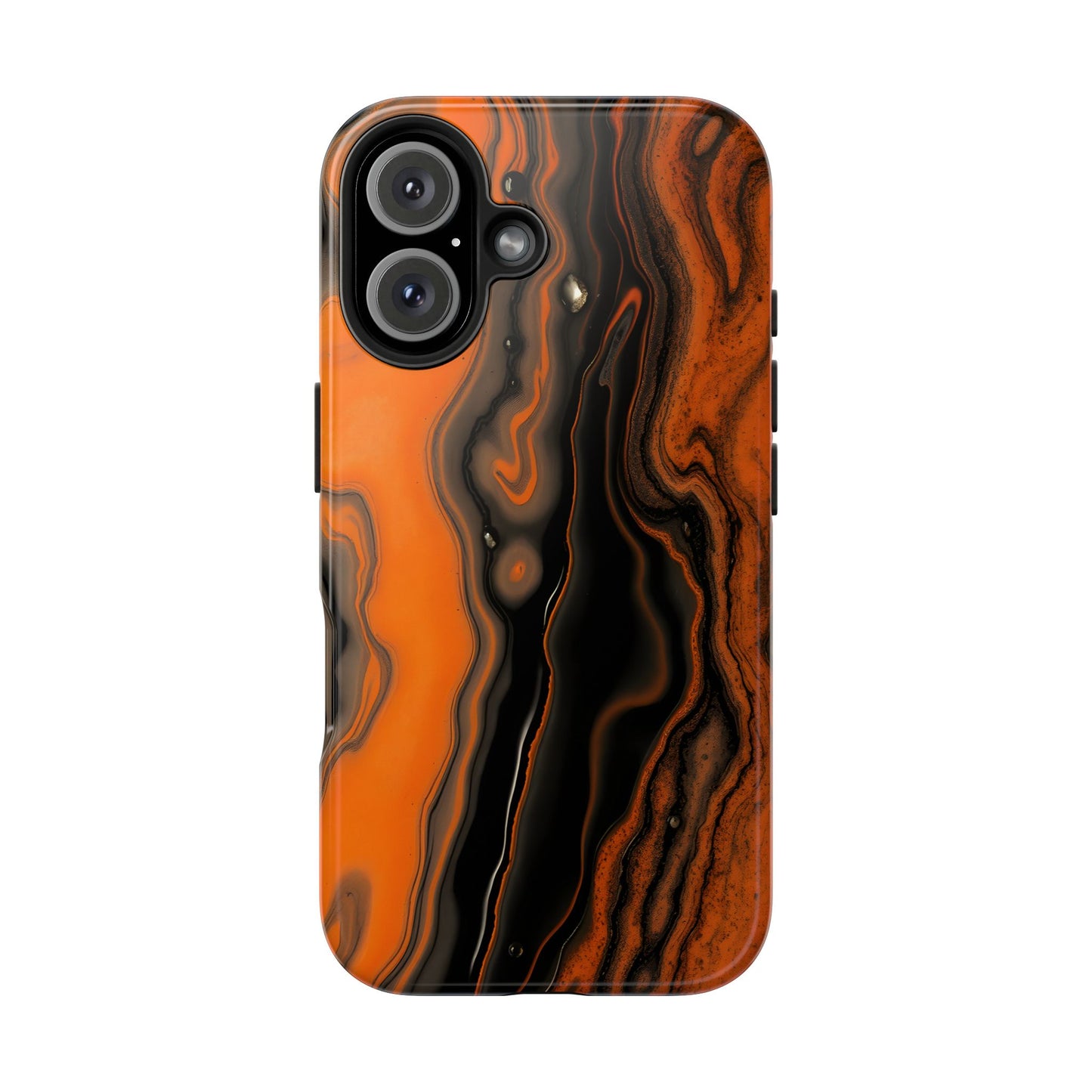 Stylish Tough Phone Case - Bold Black and Orange Metallic Lava Flow Design - for iPhone