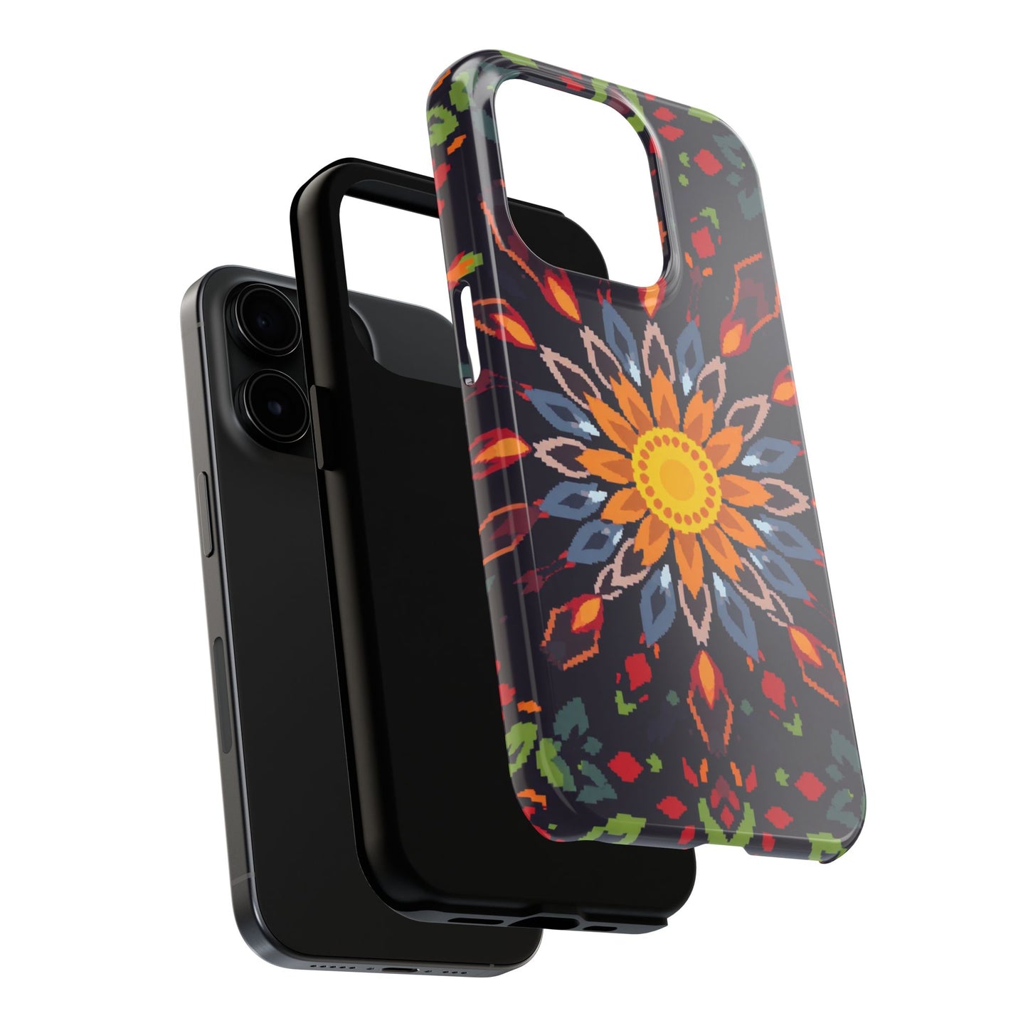 Pixel Art Floral Tough Phone Case - Pixelated Mandala Design for iPhone