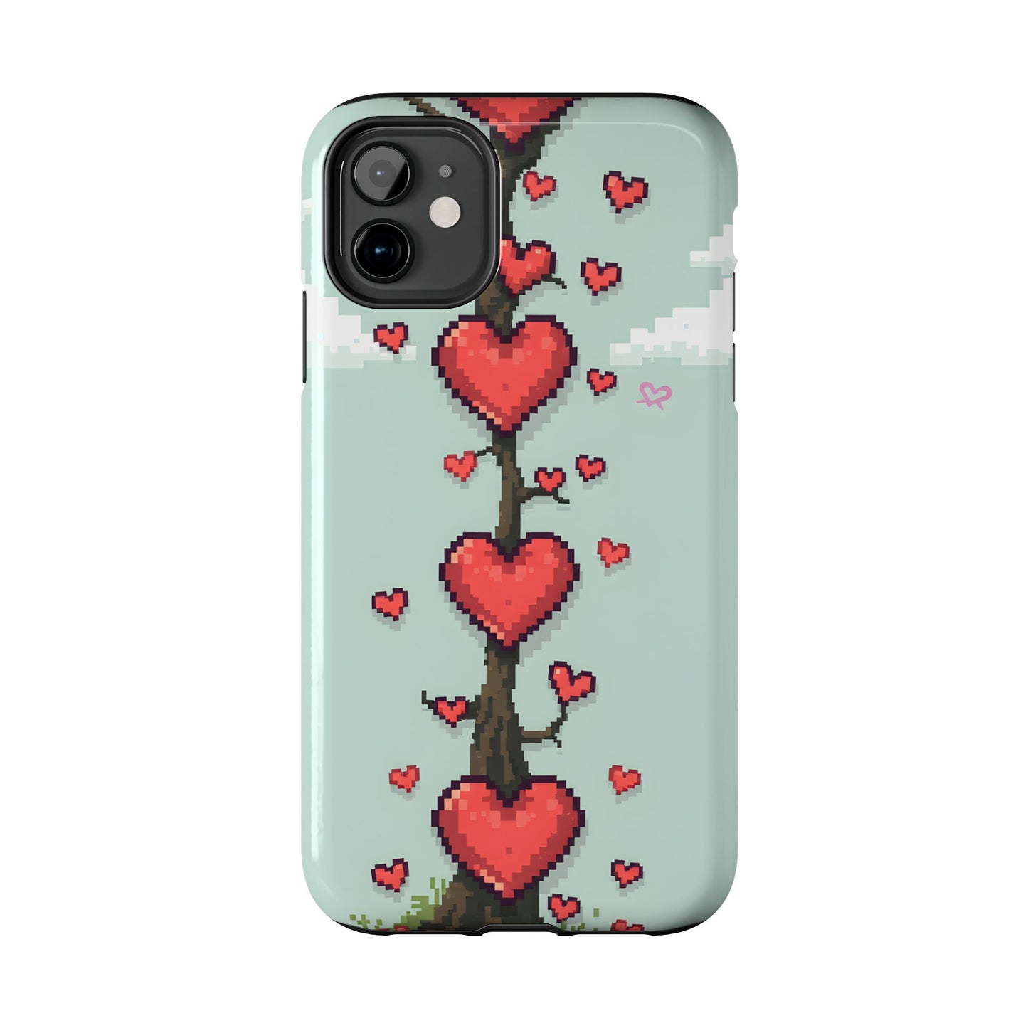 Pixelated Love Hearts Tree | Tough Phone Case - Cute Design - for iPhone