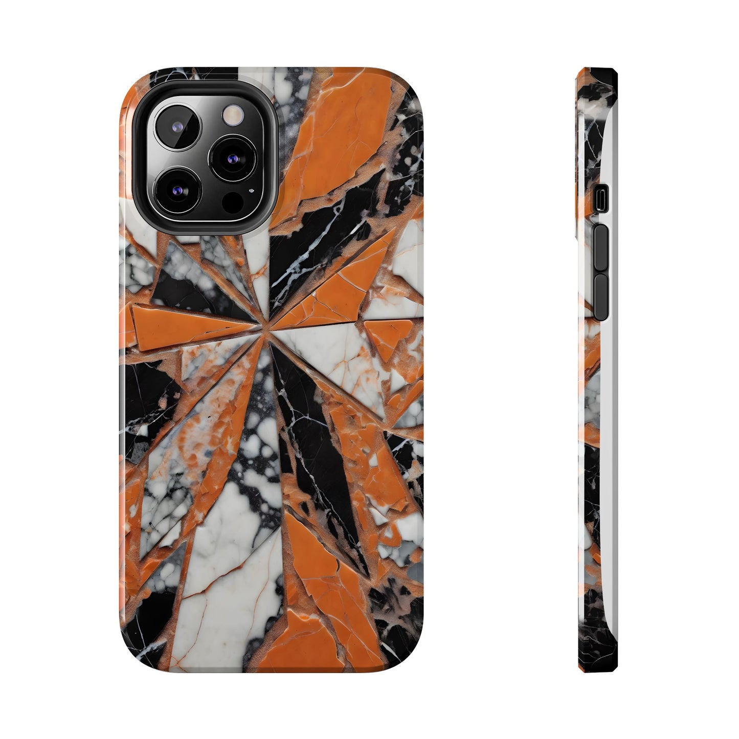 Shattered Pieces Marble Black and Orange Tough Phone Case - for iPhone