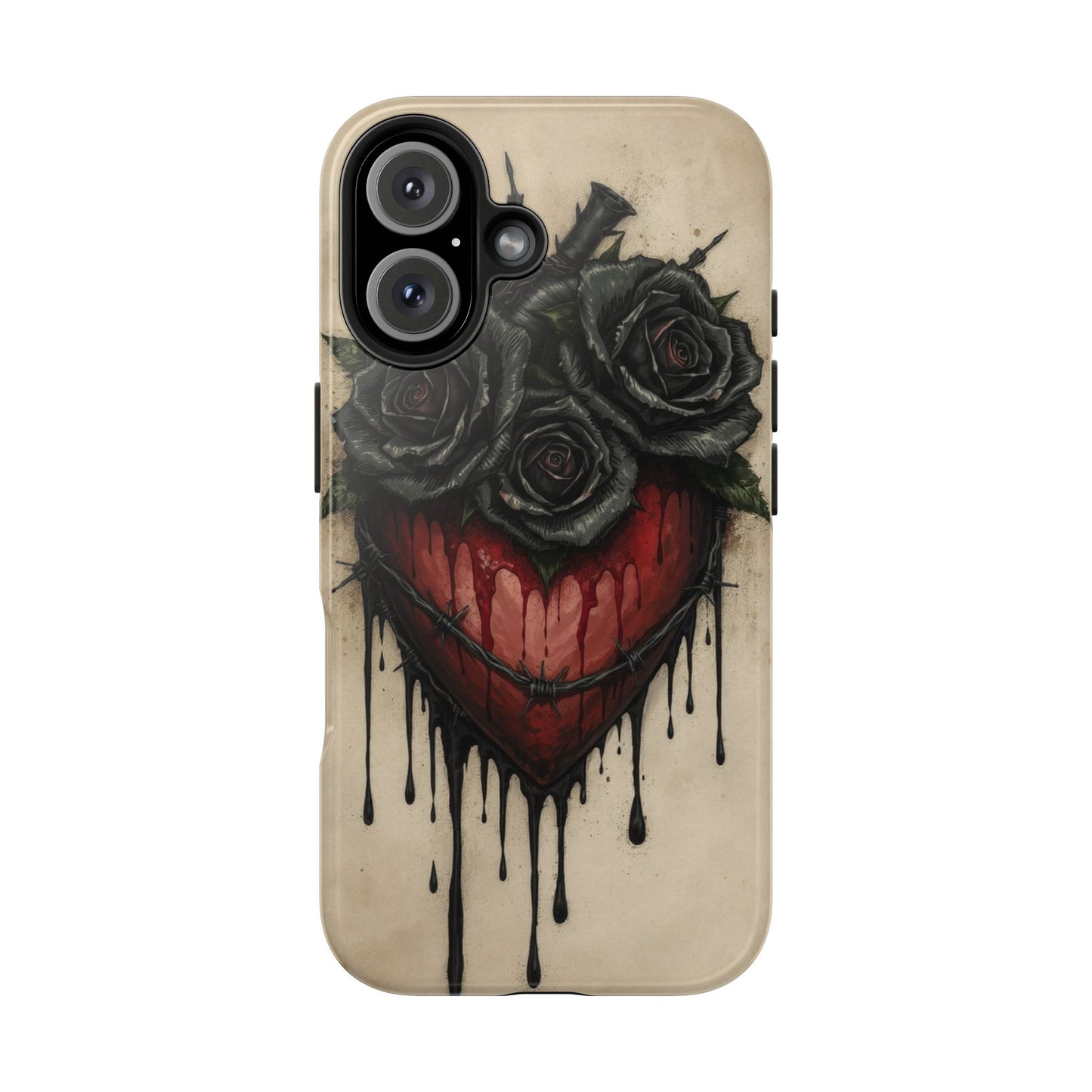 Gothic Heart Phone Case with Roses - Tough & Durable Design