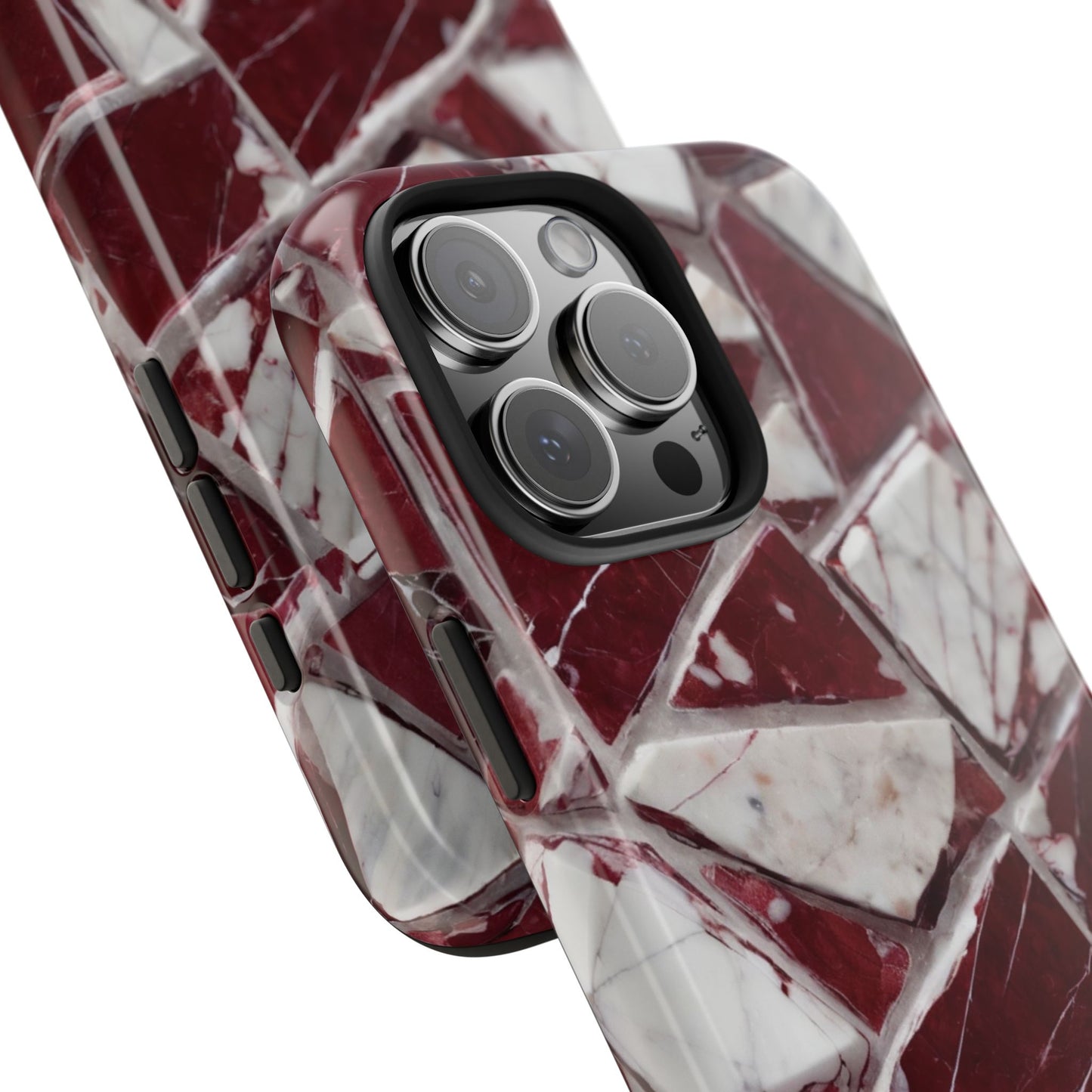 Elegant Red Pieces Marble Pattern Tough Phone Case - Stylish Protection for iPhone