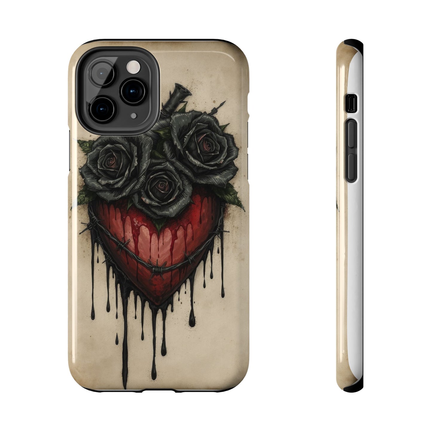 Gothic Heart Phone Case with Roses - Tough & Durable Design