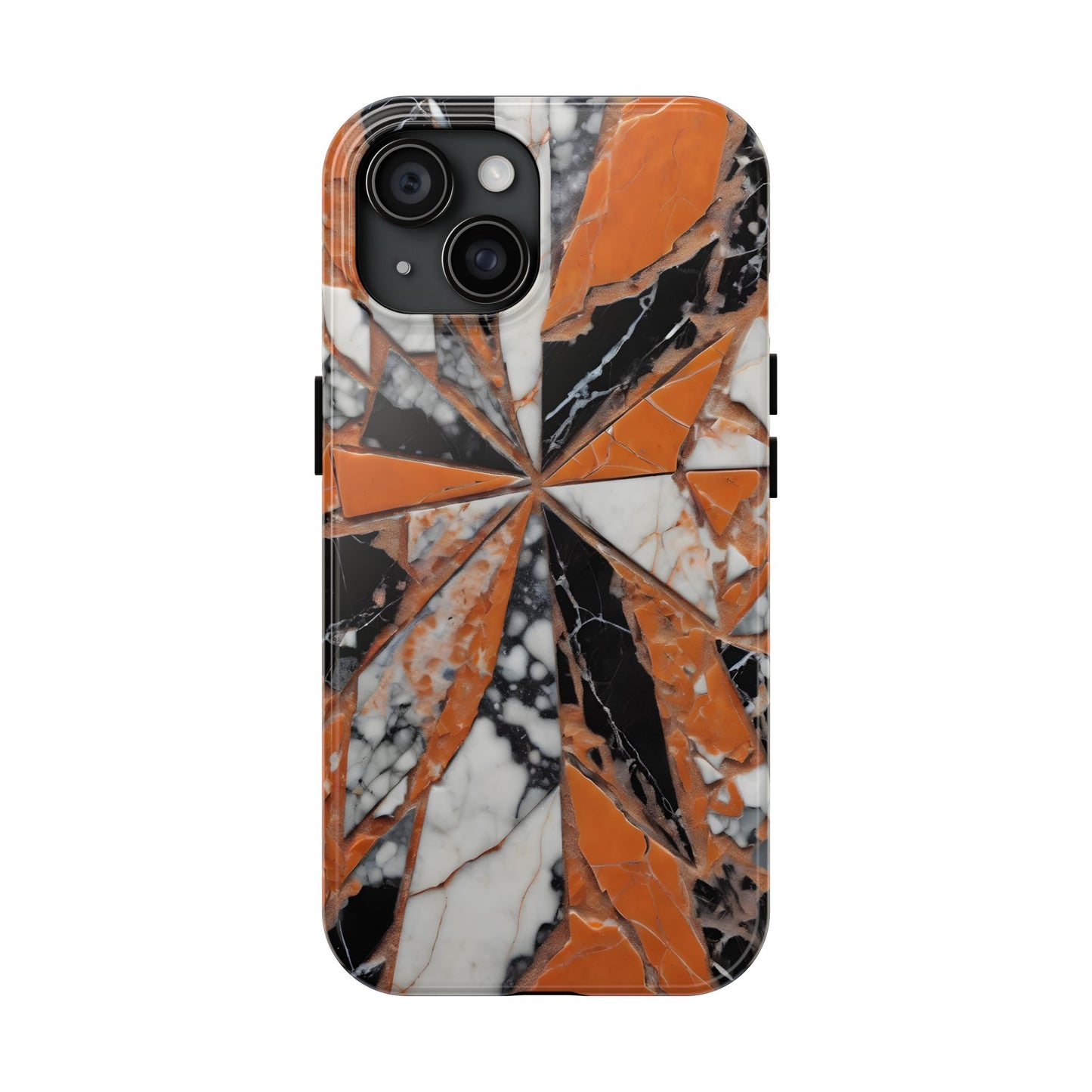 Shattered Pieces Marble Black and Orange Tough Phone Case - for iPhone
