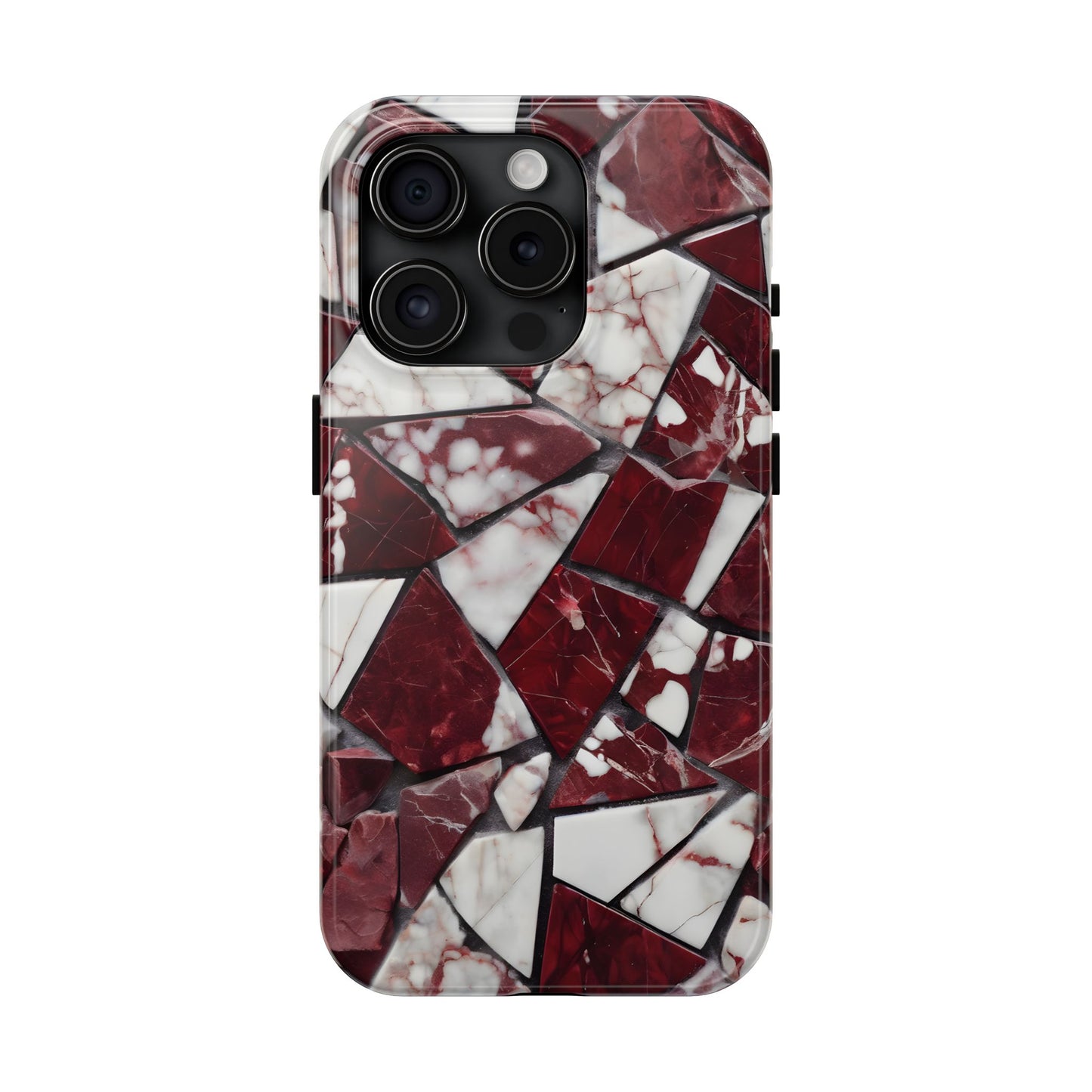 Shattered Dark Red Marble Pattern Tough Phone Case - Durable & Stylish Protection for iPhone
