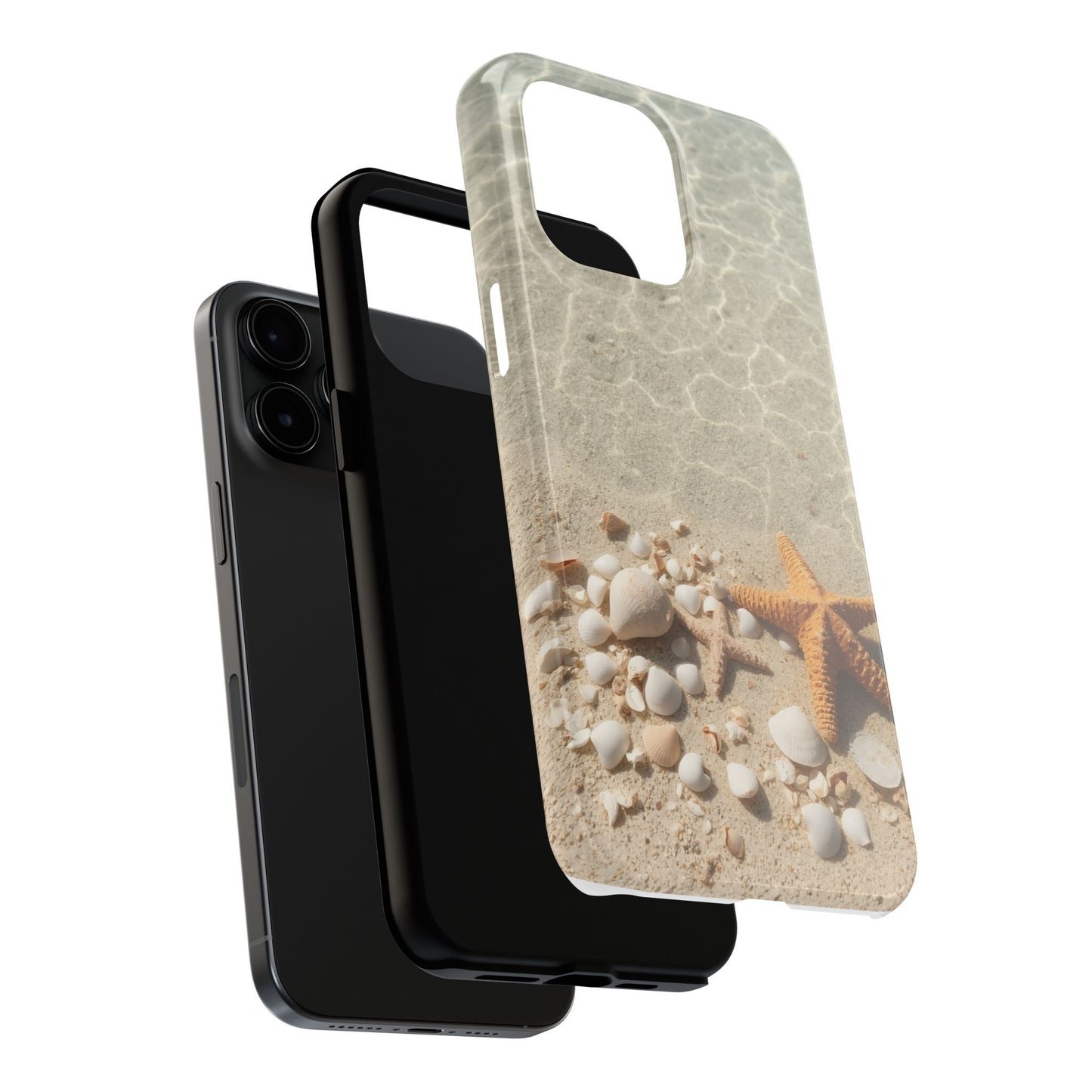Beach-Inspired Tough Phone Case with Starfish and Seashell Design
