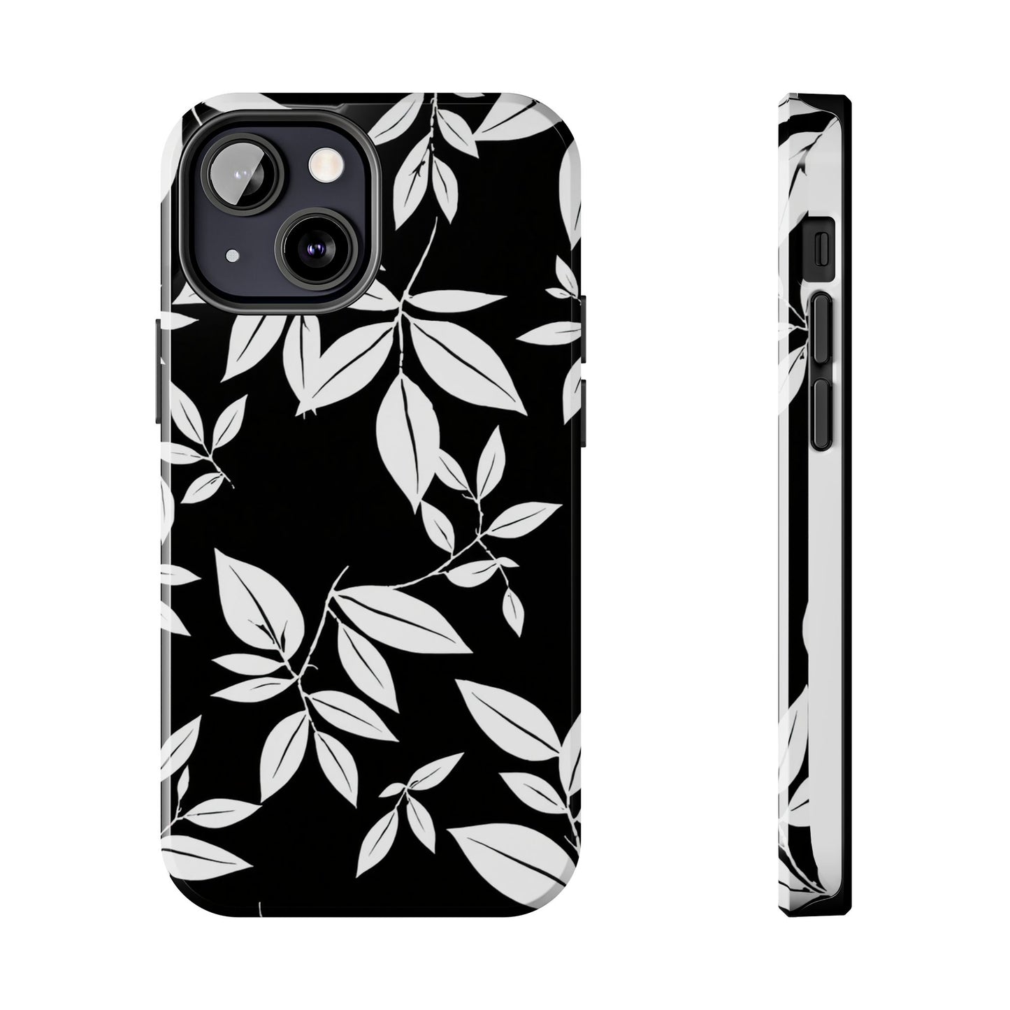 Chic Floral Tough Phone Case - Elegant Black & White Design for Stylish Protection