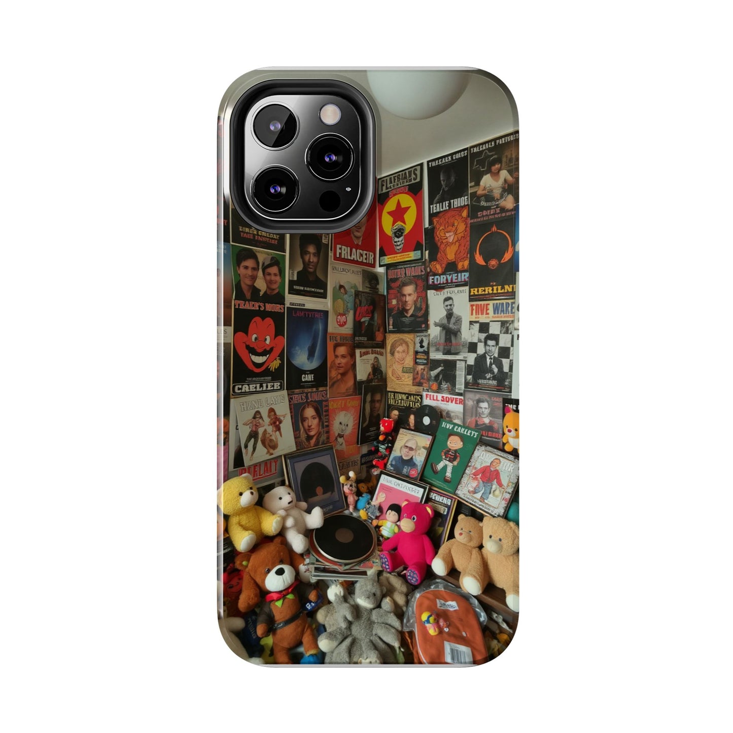 Retro Vibe Tough Phone Case - Vintage Movie Posters & Plush Toys Design