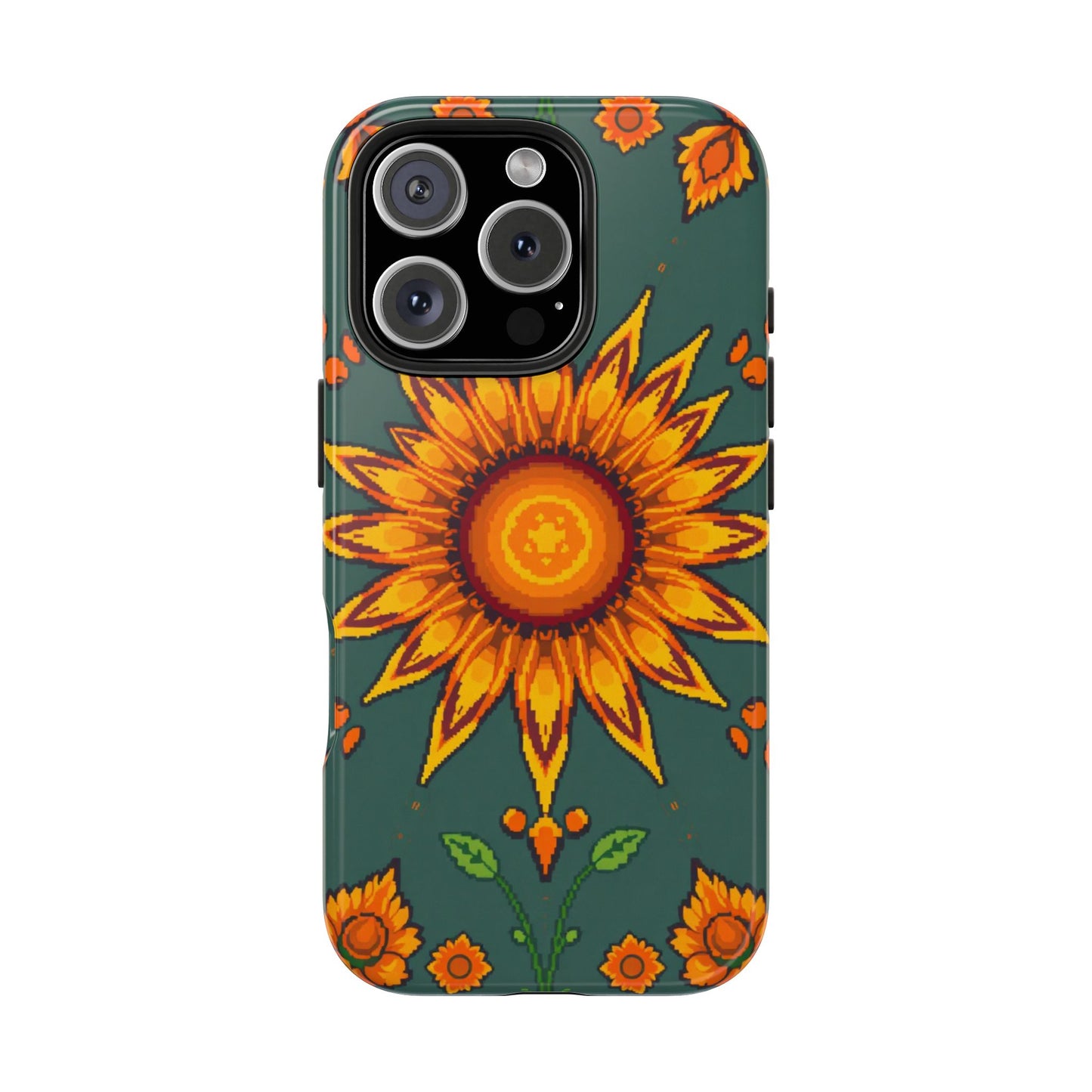 Pixelated Vibrant Floral Tough Phone Case | Sunflower Design for Nature Lovers - for iPhone