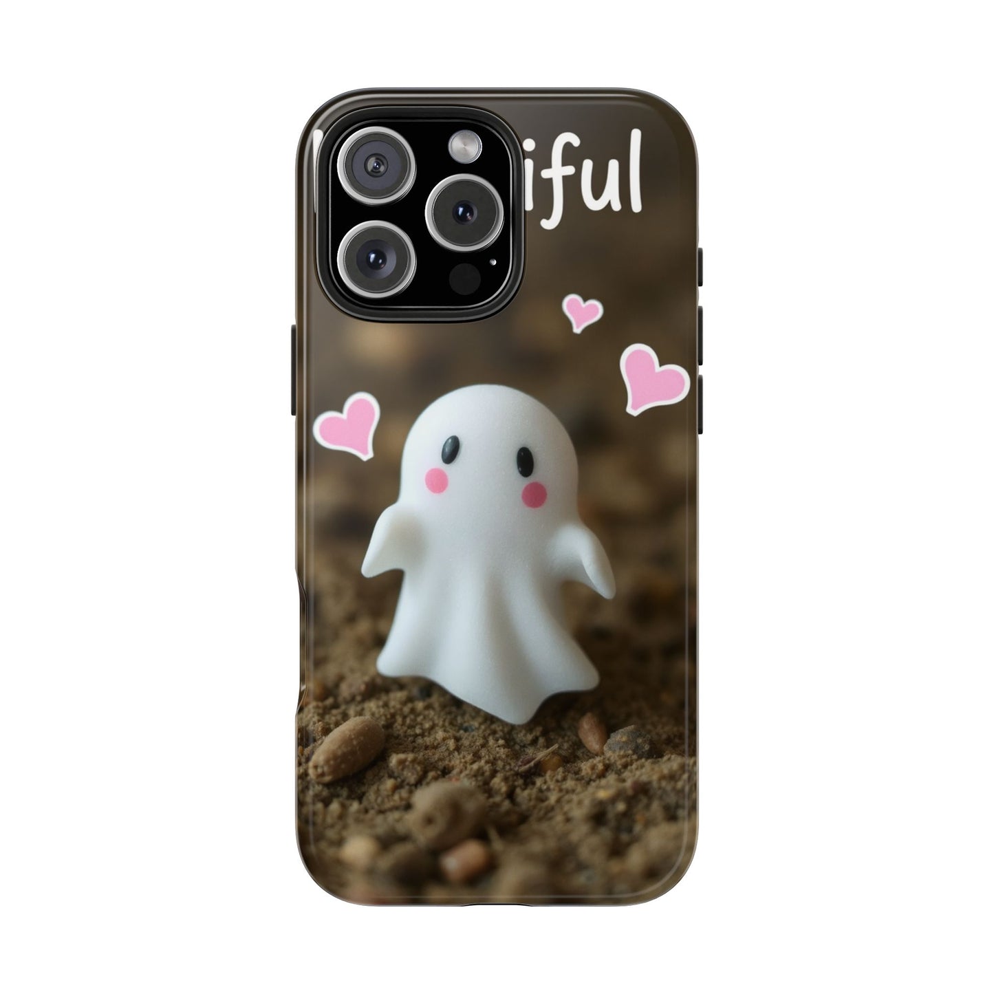 Cute Ghost Tough Phone Case - Beautiful Design with Heart Accents