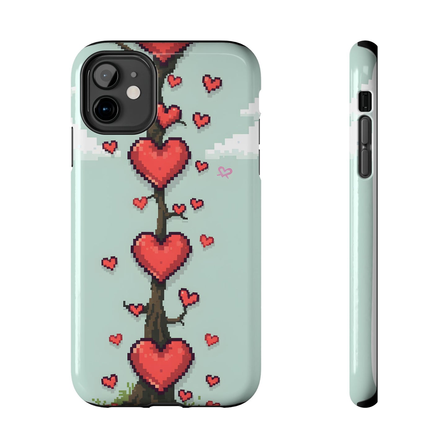 Pixelated Love Hearts Tree | Tough Phone Case - Cute Design - for iPhone