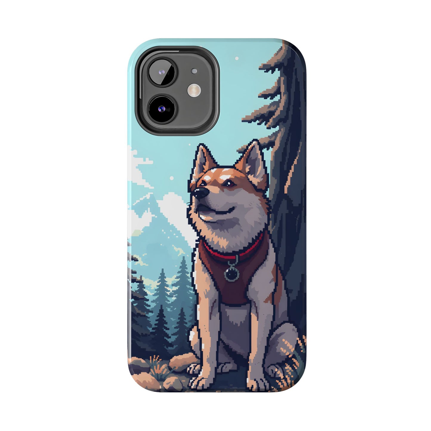 Retro Dog Adventure Tough Phone Case - Pixel Art Shiba Inu Design - for iPhone