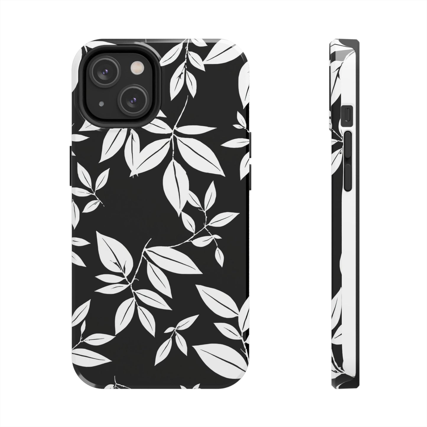 Chic Floral Tough Phone Case - Elegant Black & White Design for Stylish Protection