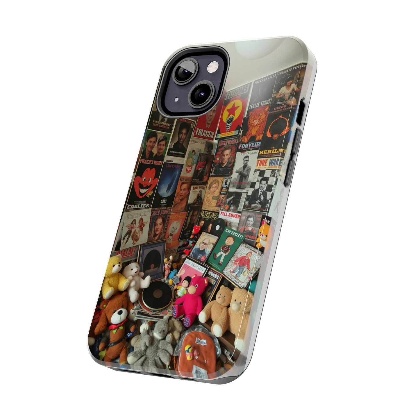 Retro Vibe Tough Phone Case - Vintage Movie Posters & Plush Toys Design