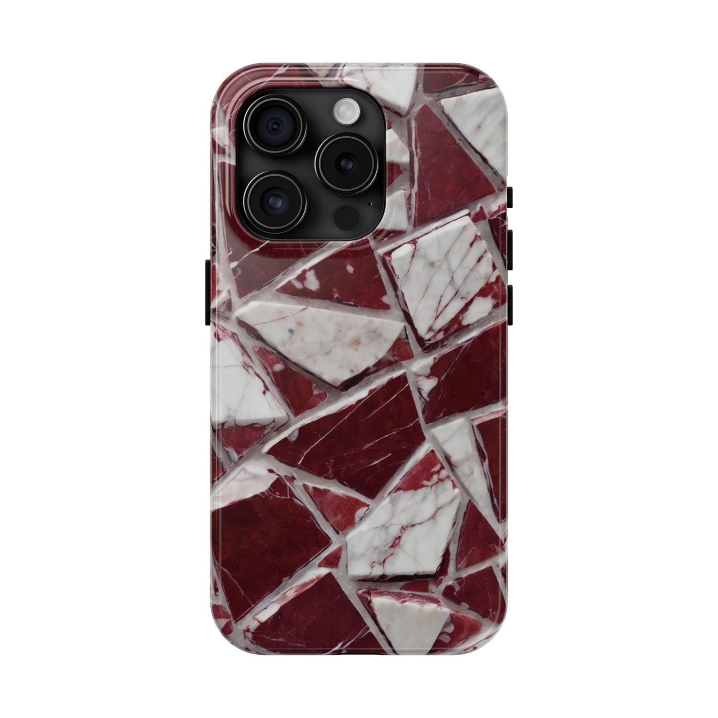 Elegant Red Pieces Marble Pattern Tough Phone Case - Stylish Protection for iPhone
