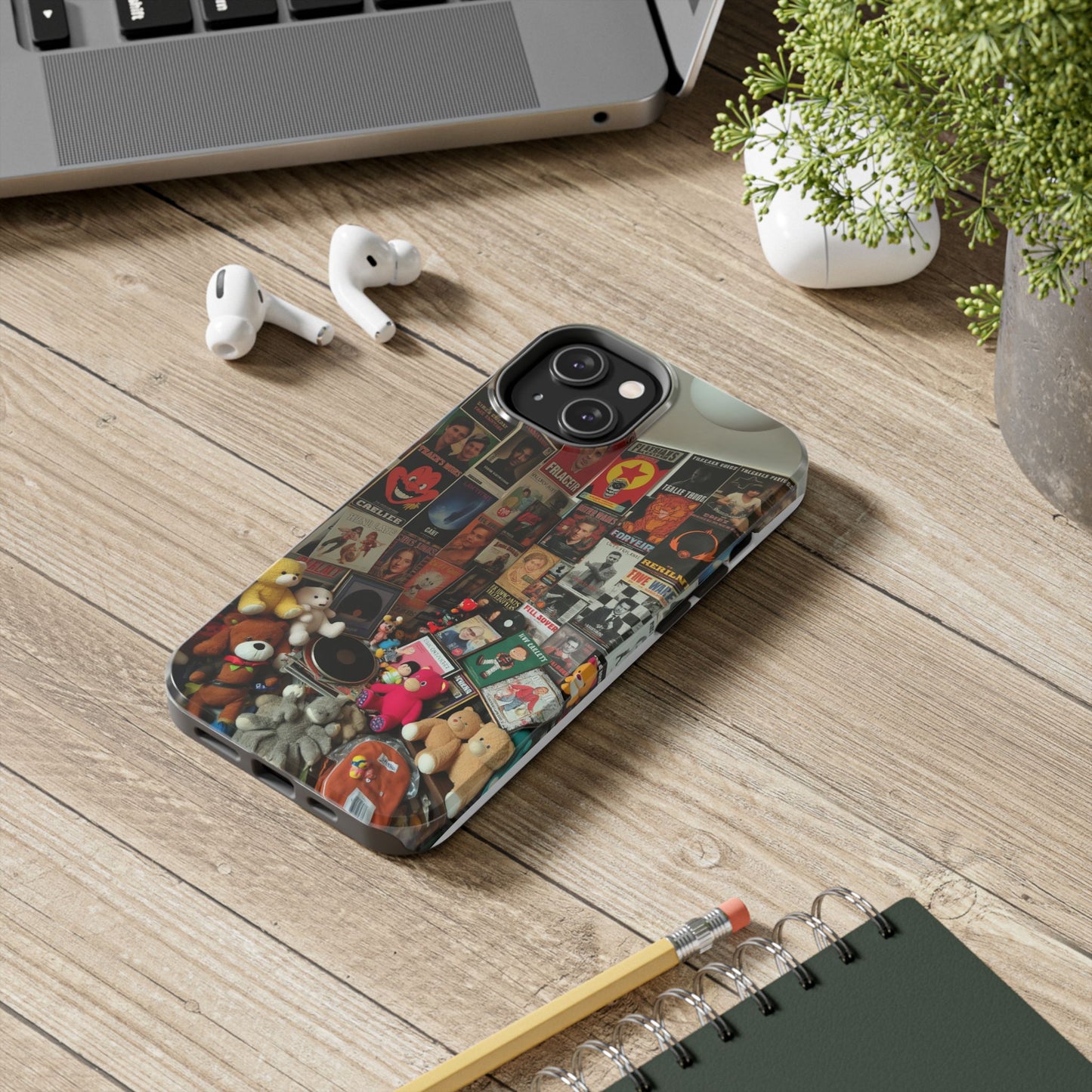 Retro Vibe Tough Phone Case - Vintage Movie Posters & Plush Toys Design