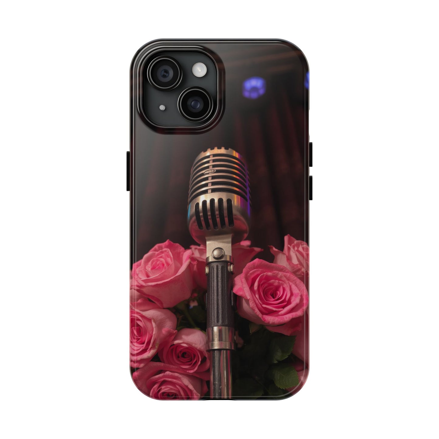 Stylish Tough Phone Case with Vintage Microphone and Roses