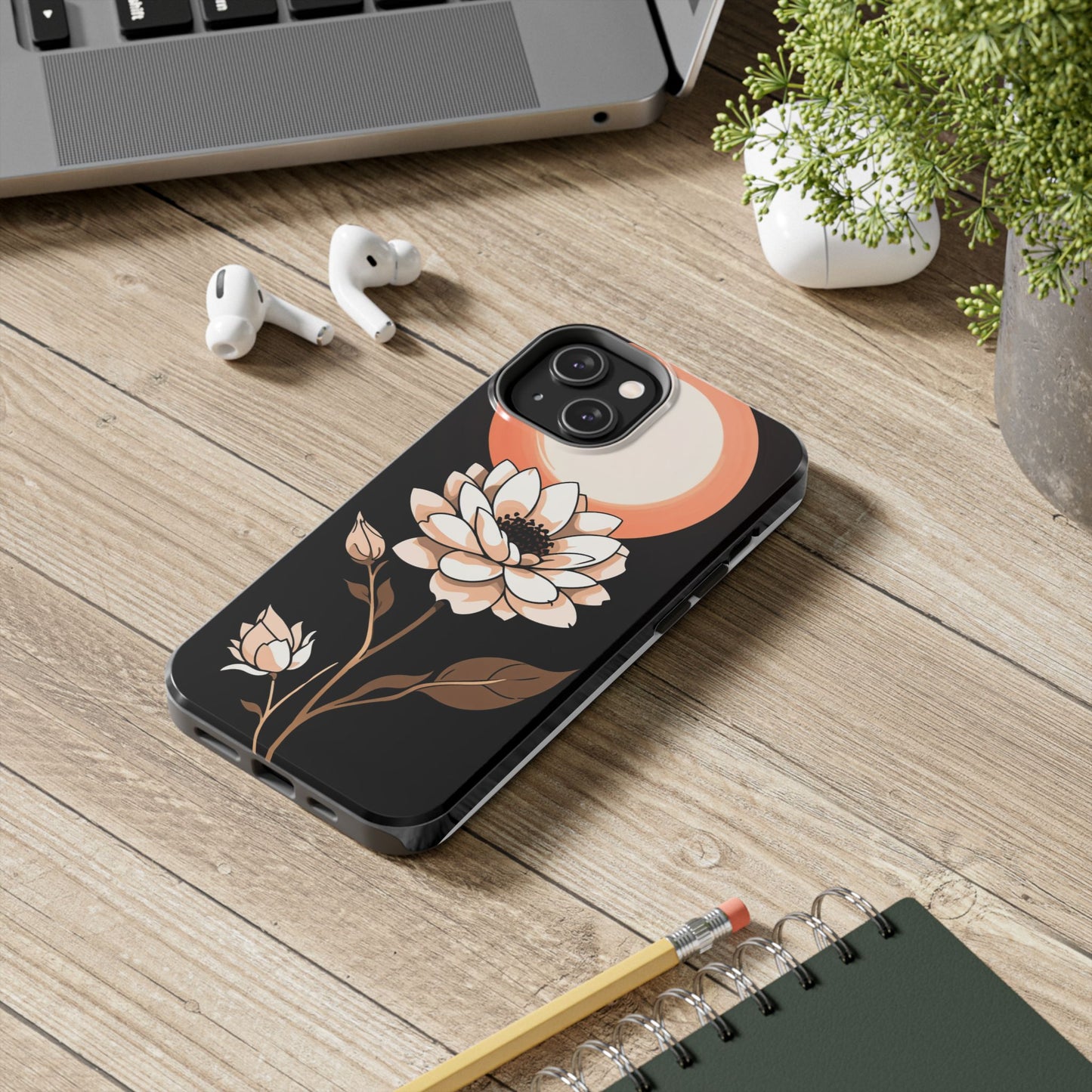 Elegant Contrast Floral Tough Phone Case - Stylish Protection for Your Device - for iPhone