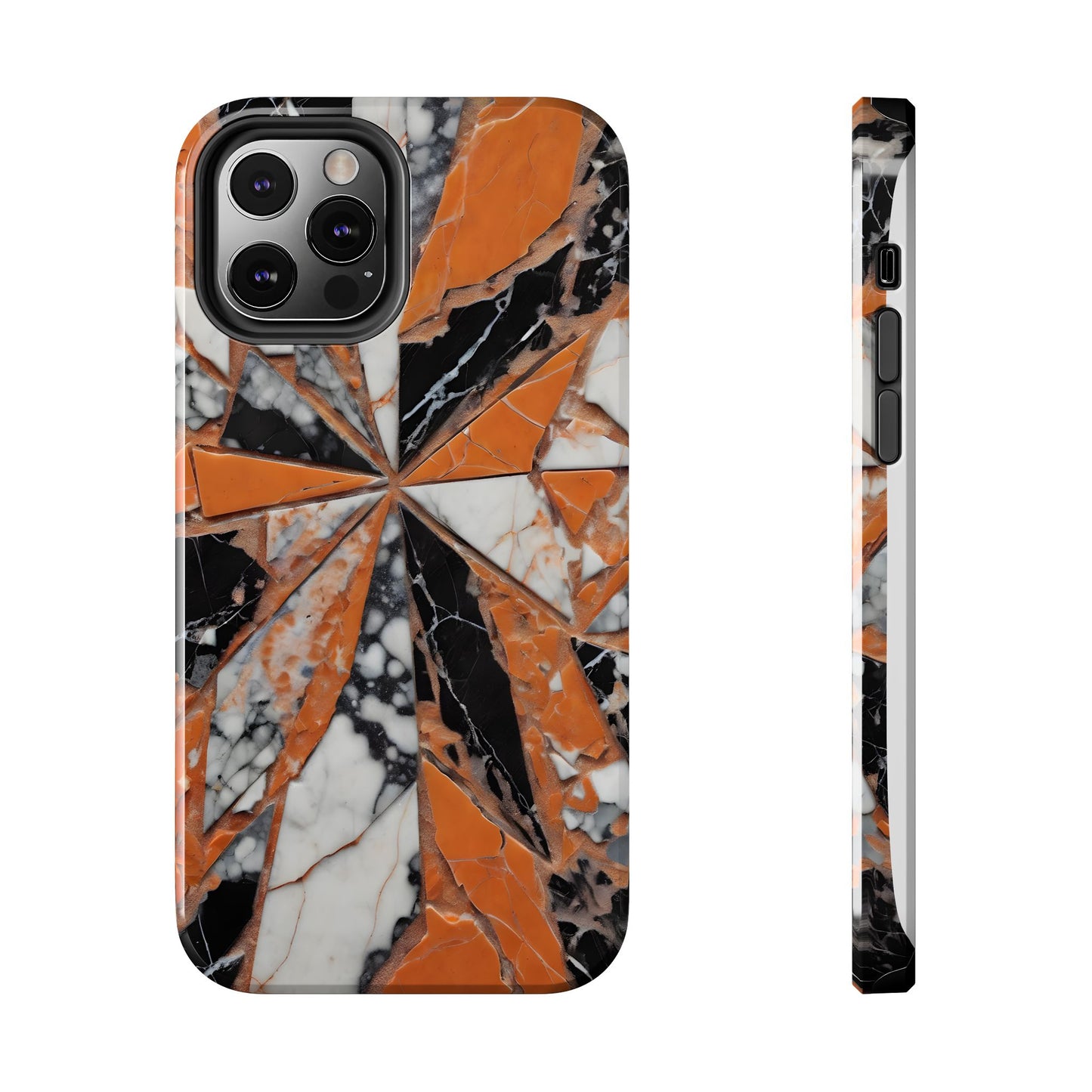 Shattered Pieces Marble Black and Orange Tough Phone Case - for iPhone