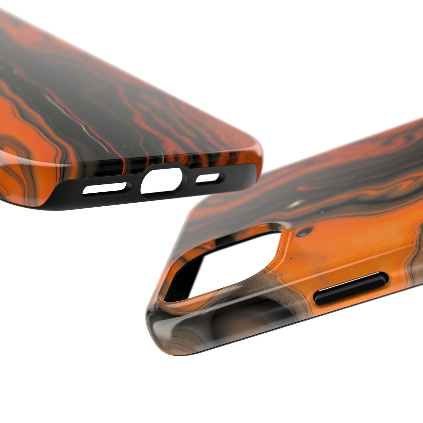 Stylish Tough Phone Case - Bold Black and Orange Metallic Lava Flow Design - for iPhone
