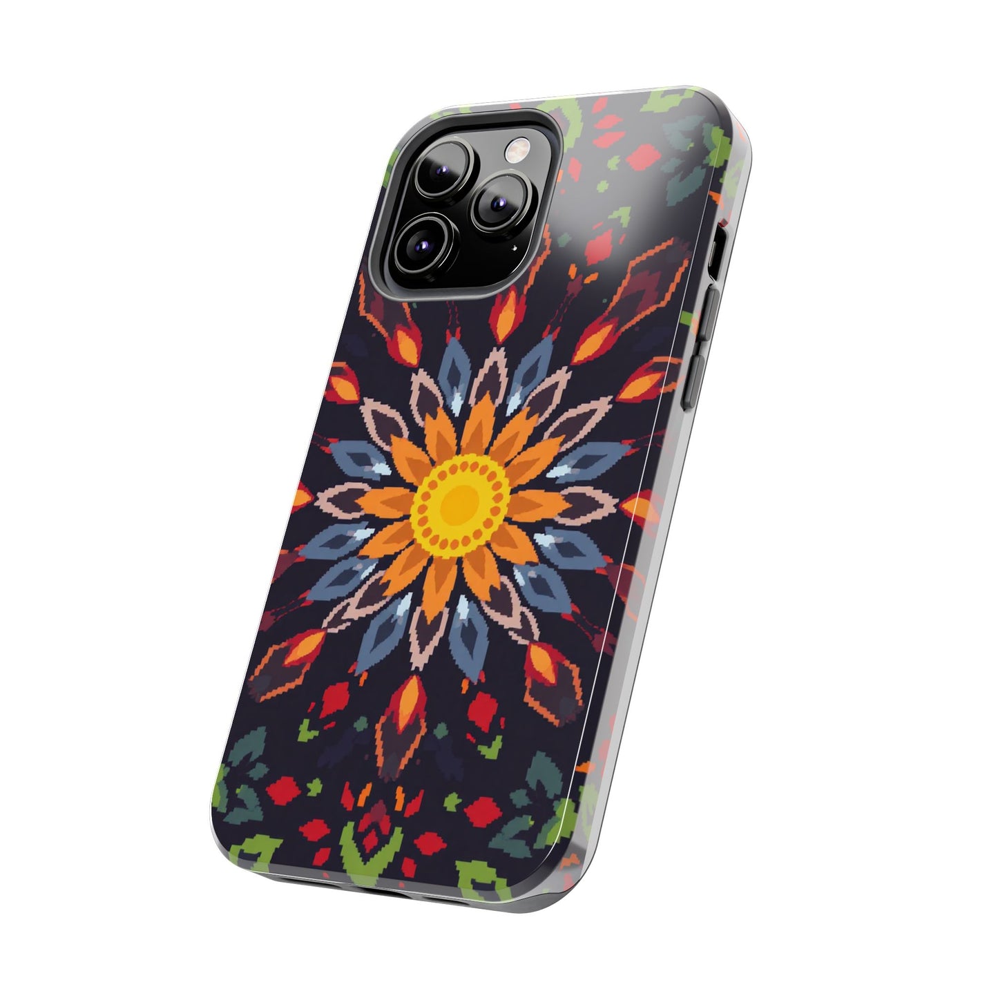 Pixel Art Floral Tough Phone Case - Pixelated Mandala Design for iPhone