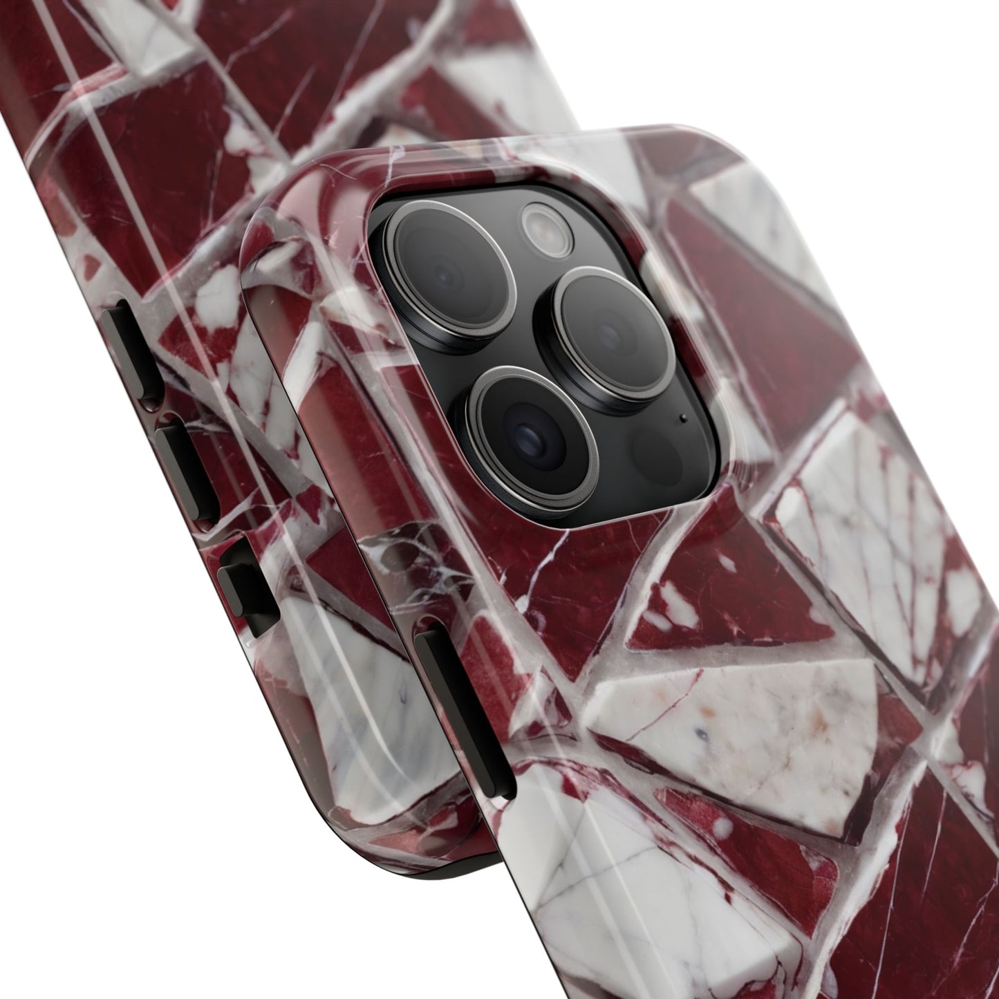 Elegant Red Pieces Marble Pattern Tough Phone Case - Stylish Protection for iPhone