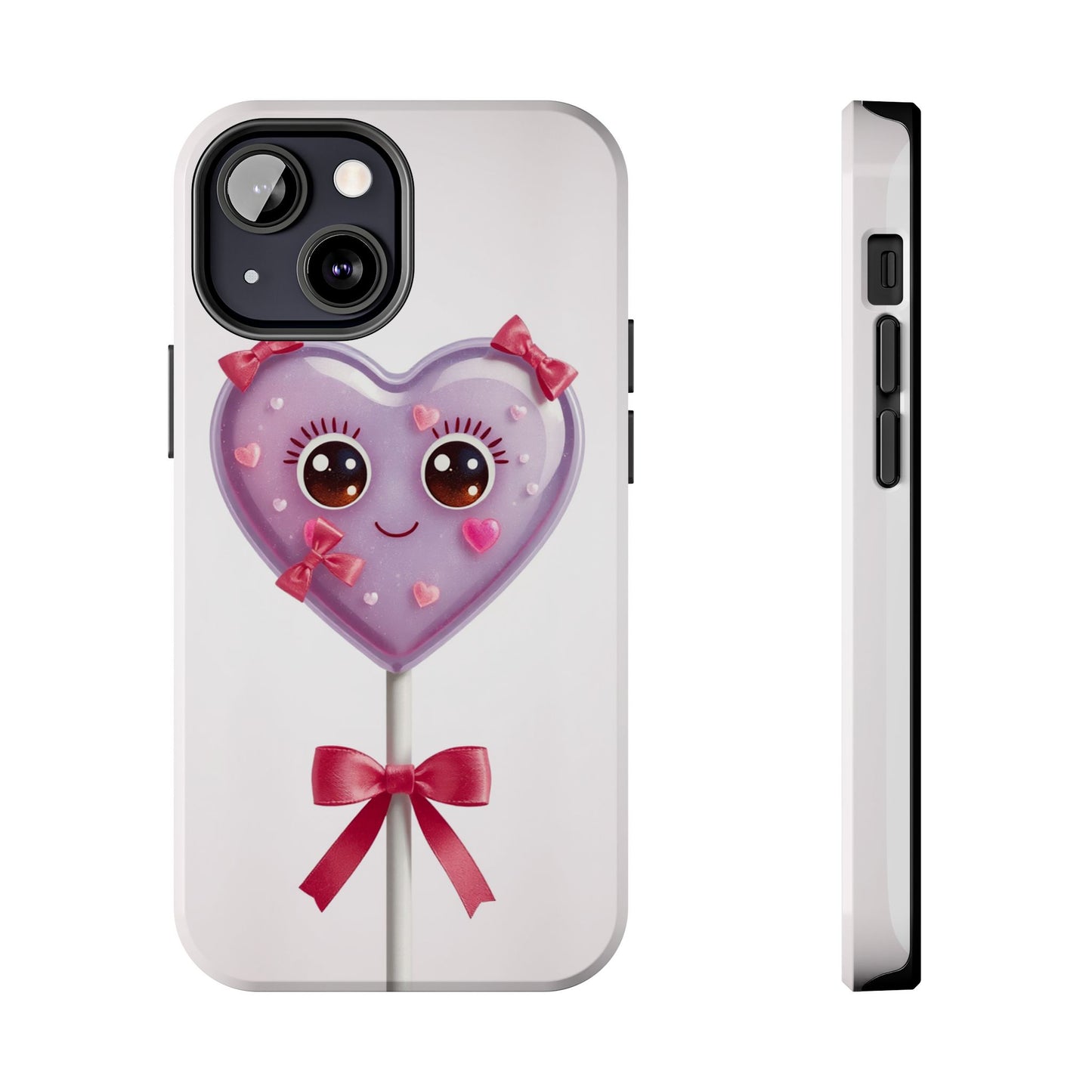 Cute Heart Lollipop Tough Phone Case - Adorable Protection for Candy Lovers