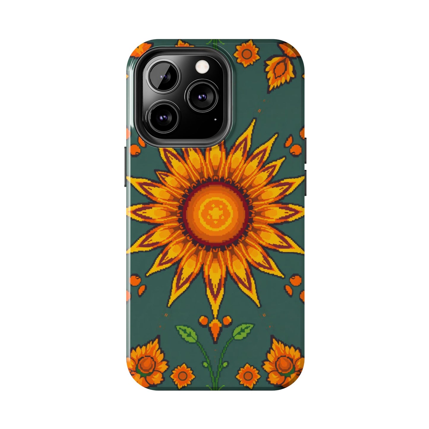 Pixelated Vibrant Floral Tough Phone Case | Sunflower Design for Nature Lovers - for iPhone