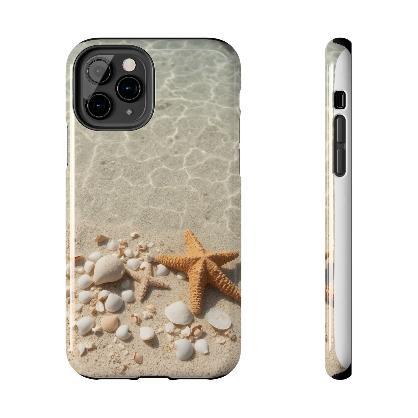 Beach-Inspired Tough Phone Case with Starfish and Seashell Design