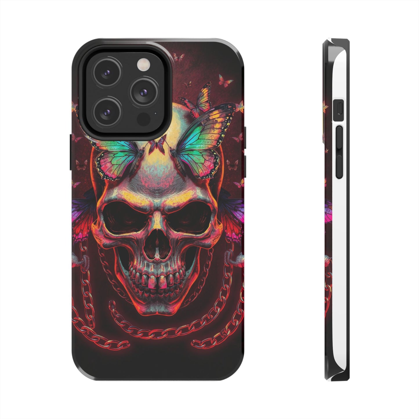 Gothic Skull Phone Case with Butterflies - Durable Tough Phone Case
