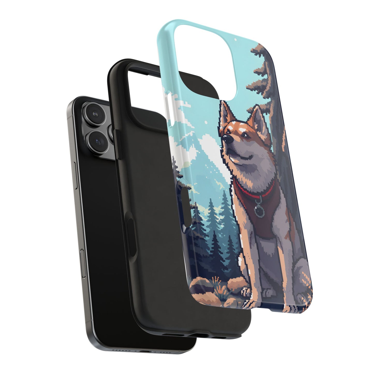 Retro Dog Adventure Tough Phone Case - Pixel Art Shiba Inu Design - for iPhone