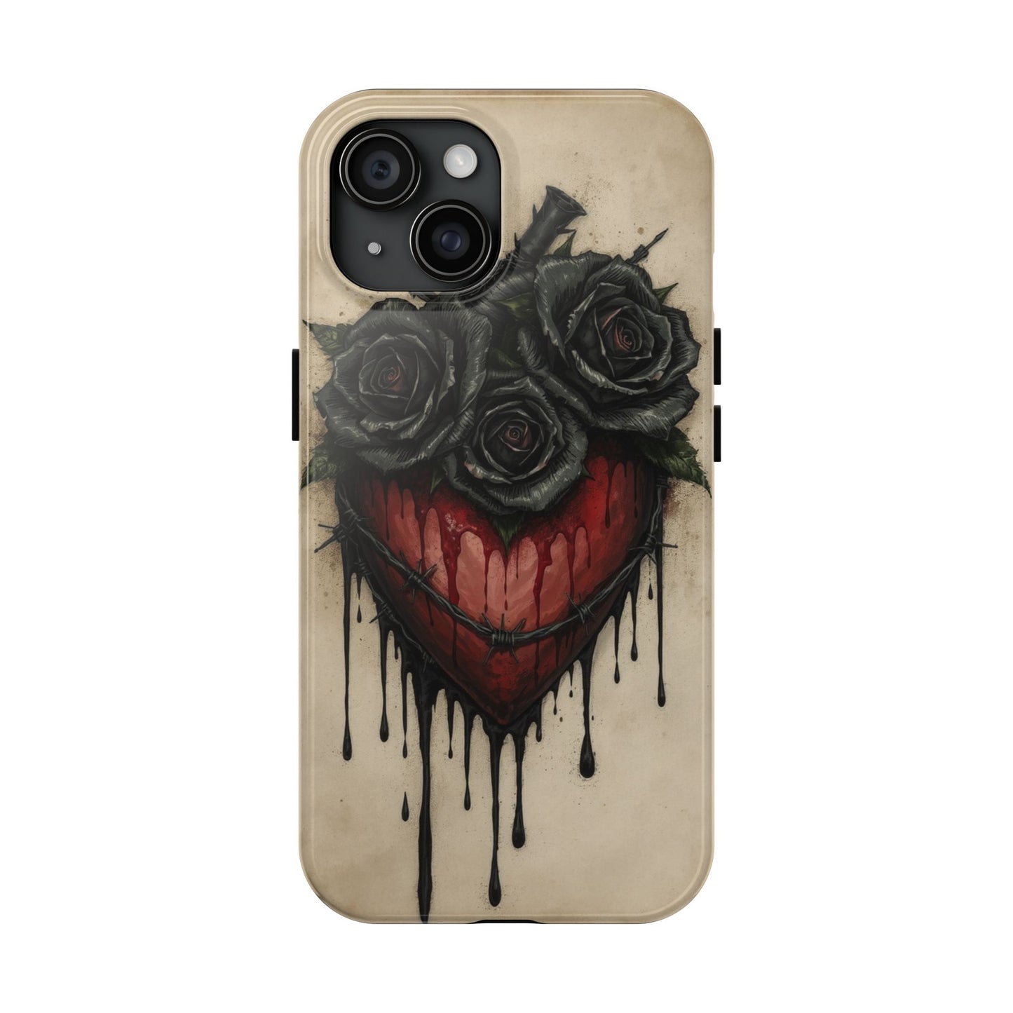 Gothic Heart Phone Case with Roses - Tough & Durable Design